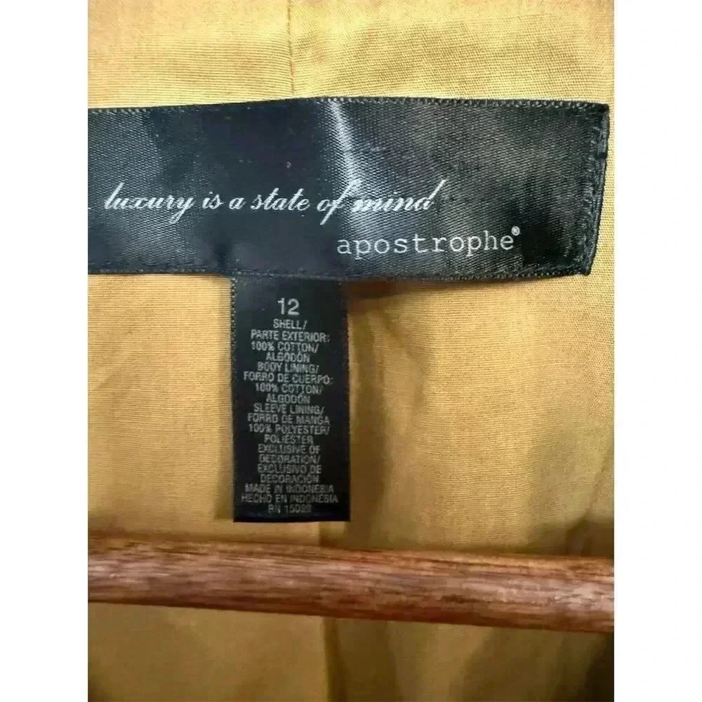 Apostrophe Women's Striped Jacket Size 12 Navy Button-Up Belted Waist - Picture 3 of 10